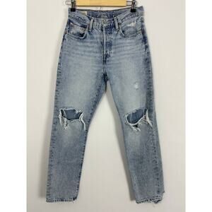 Levi's 501 Original Fit High Rise Straight Leg Jeans 25x30 Light Wash Distressed